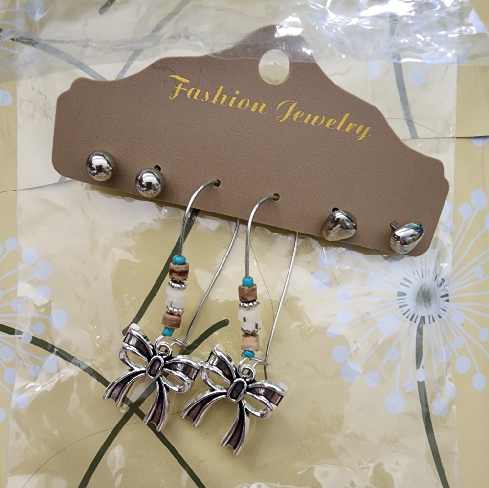 New three pairs earrings Ribbon heart ball